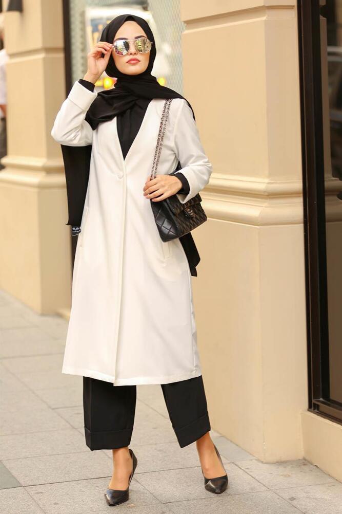 Blanc-Nayla Collection - Manteau Hijab 40230B - 1