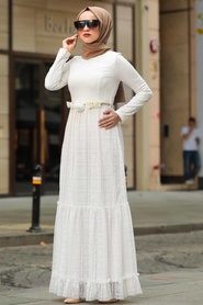 Blanc- Neva Style - Manteau Hijab - 1390B - Thumbnail