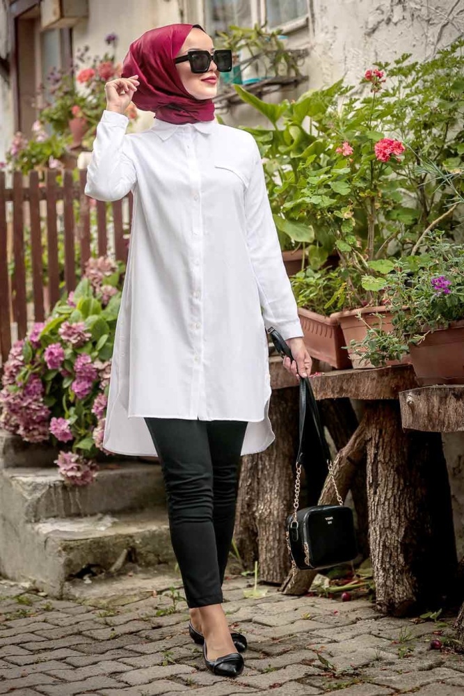 Blanc - Neva Style - Tunique Hijab - 34230B - 1