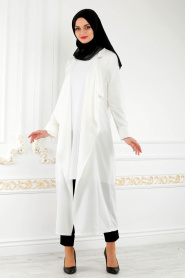 Blanc - New Kenza - Manteau Hijab 4965B - Thumbnail
