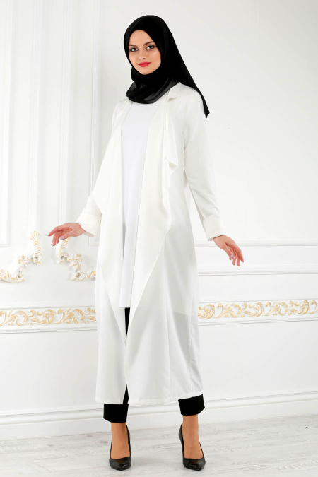 Blanc - New Kenza - Manteau Hijab 4965B