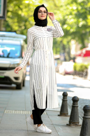 Blanc - New Kenza - Tunique Hijab - 4985B - Thumbnail