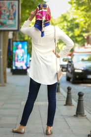 Blanc - Puane - Tunique Hijab 14530B - Thumbnail