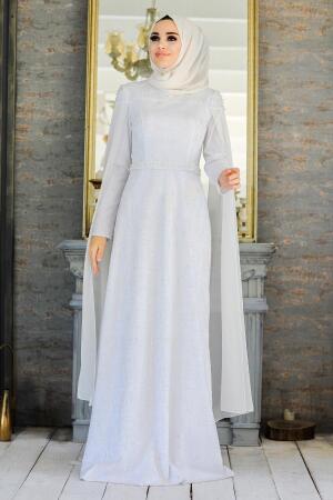 Blanc - Tesettürlü Abiye Elbise - Robe de Soirée Hijab - 20940B - 1