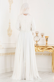 Blanc - Tesettürlü Abiye Elbise - Robe de Soirée Hijab 43961B - Thumbnail