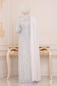 Blanc - Tesettürlü Abiye Elbise - Robe de Soirée Hijab - 86150B - Thumbnail