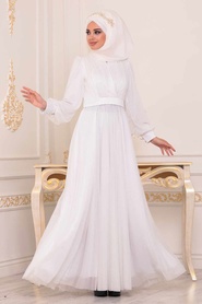 Blanc - Tuay - Robe de Soirée Hijab - 30632B - Thumbnail
