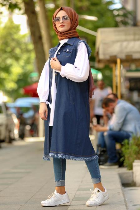 Bleu Marin-Nayla Collection - Gilet Hijab 53660L - 2