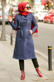 Bleu Marin - Nayla Collection - Manteau Hijab 18695L - Thumbnail