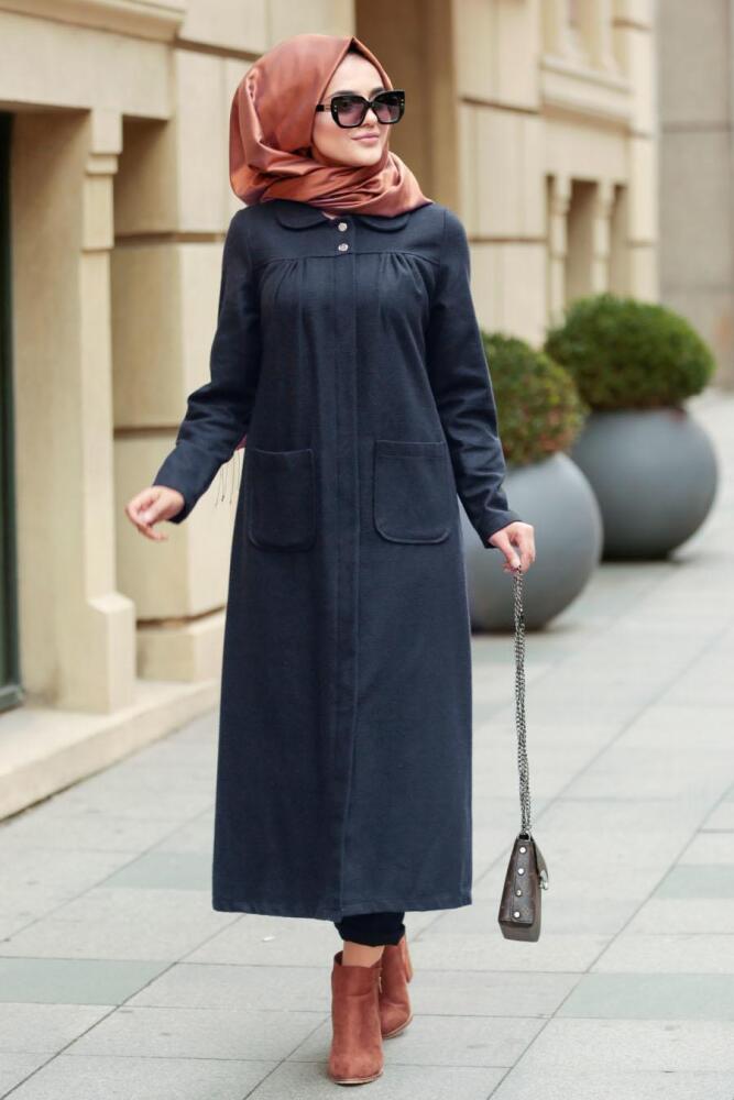 Bleu Marin-Nayla Collection - Manteau Hijab 2445L - 1