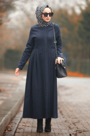 Bleu Marin - Nayla Collection - Manteau Hijab 2446L - Thumbnail