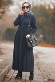 Bleu Marin - Nayla Collection - Manteau Hijab 2446L - Thumbnail