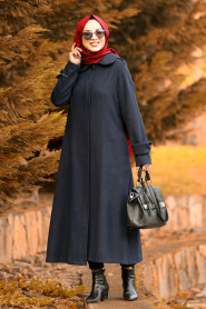 Bleu Marin - Nayla Collection - Manteau Hijab 2447L - Thumbnail