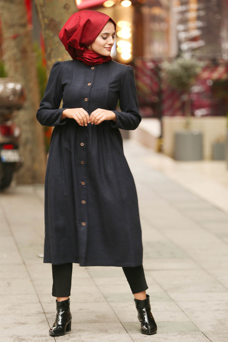 Bleu Marin - Nayla Collection - Manteau Hijab 2458L