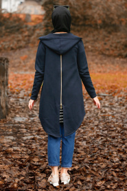 Bleu Marin - Nayla Collection - Manteau Hijab 40027L - Thumbnail