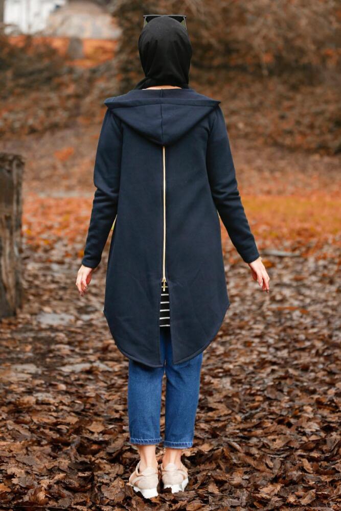 Bleu Marin - Nayla Collection - Manteau Hijab 40027L - 2