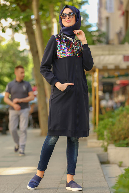 Bleu Marin - Nayla Collection - Manteau Hijab 80200L