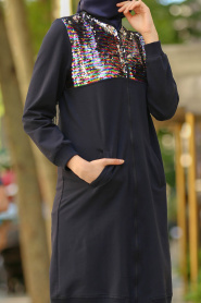 Bleu Marin - Nayla Collection - Manteau Hijab 80200L - Thumbnail
