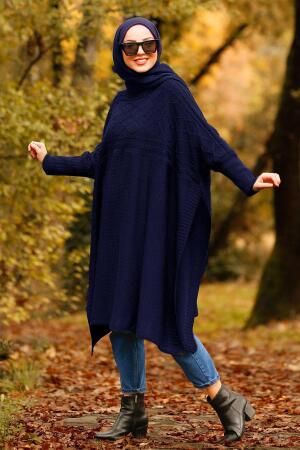 Bleu Marin - Nayla Collection - Poncho Hijab 21040L - 1