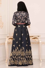 Bleu Marin - Nayla Collection - Robe de Soirée Hijab 82444L - Thumbnail