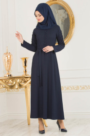 Bleu Marin - Nayla Collection - Robe Hijab 10120L - Thumbnail