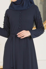 Bleu Marin - Nayla Collection - Robe Hijab 10120L - Thumbnail