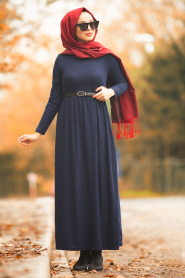 Bleu Marin - Nayla Collection - Robe Hijab 1603L - Thumbnail