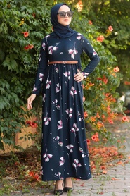 Bleu Marin- Nayla Collection - Robe Hijab 1639L - Thumbnail