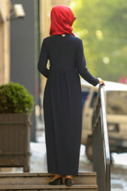 Bleu Marin - Nayla Collection - Robe Hijab 18024L - Thumbnail
