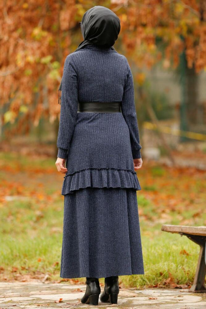 Bleu Marin - Nayla Collection - Robe Hijab 4021L - 2