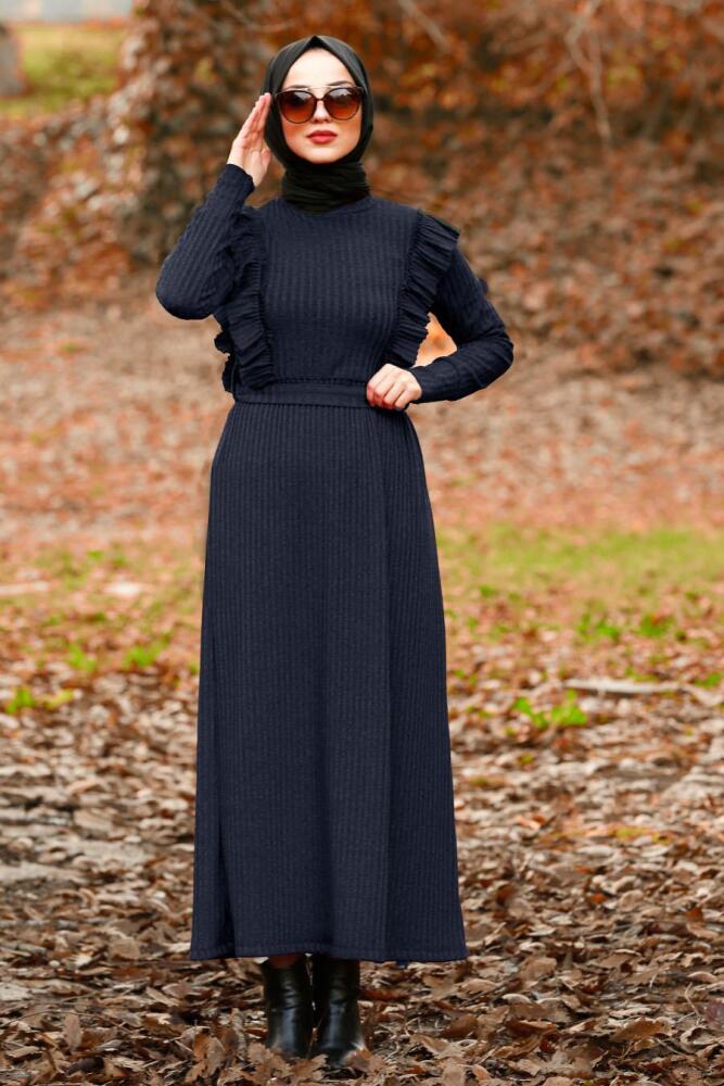 Bleu Marin - Nayla Collection - Robe Hijab 4032L - 1