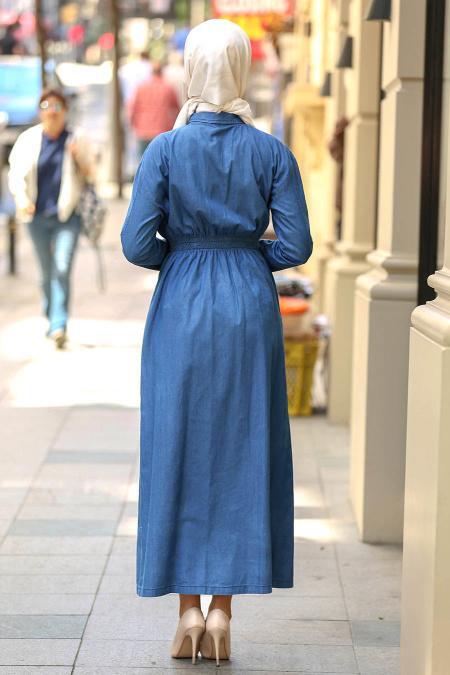 Bleu Marin - Nayla Collection - Robe Hijab 42340L - 3