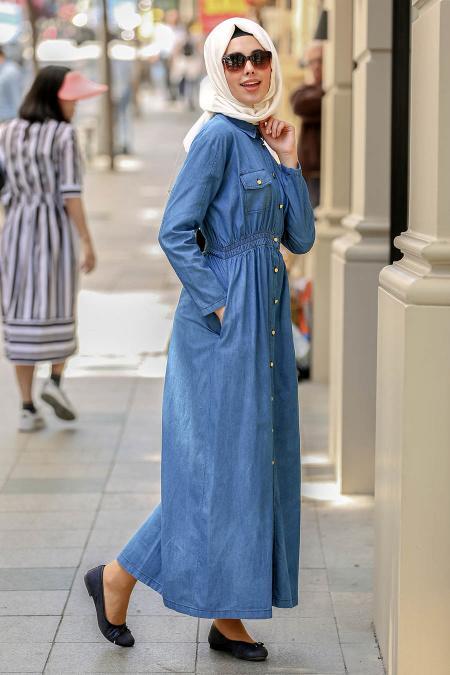 Bleu Marin - Nayla Collection - Robe Hijab 42340L - 2