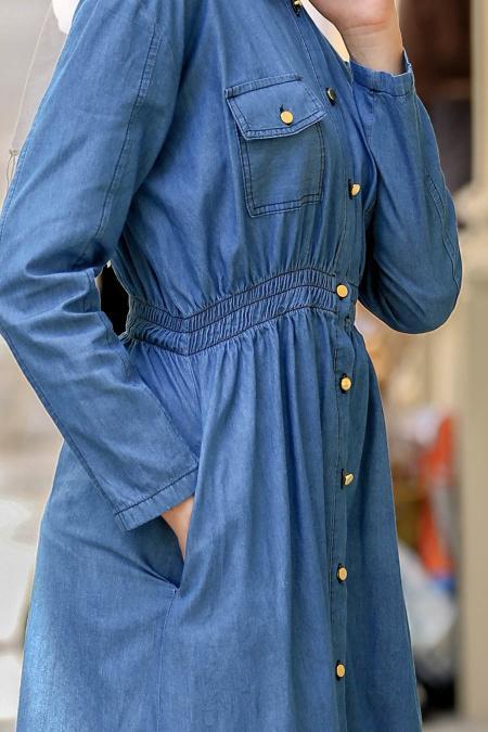 Bleu Marin - Nayla Collection - Robe Hijab 42340L - 4