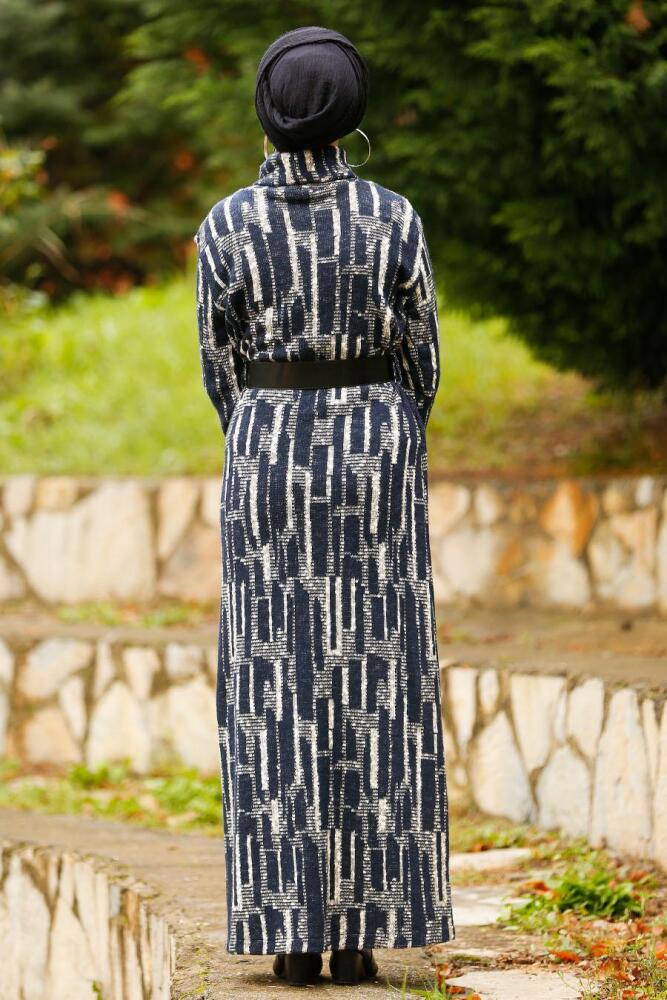 Bleu Marin - Nayla Collection - Robe Hijab 4248L - 2
