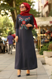 Bleu Marin - Nayla Collection - Robe Hijab 79340L - Thumbnail