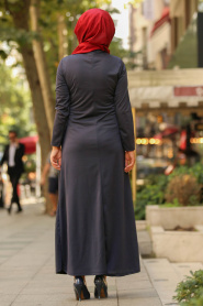 Bleu Marin - Nayla Collection - Robe Hijab 79340L - Thumbnail