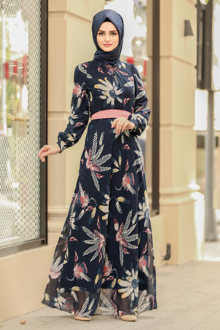 Bleu Marin - Nayla Collection - Robe Hijab 81524L