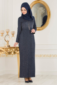 Bleu Marin - Nayla Collection - Robe Hijab 8244L - Thumbnail