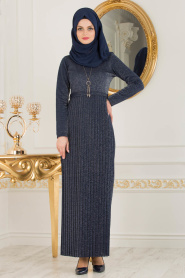 Bleu Marin - Nayla Collection - Robe Hijab 8244L - Thumbnail