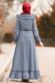 Bleu Marin - Nayla Collection - Robe quotidienne Hijab 83482L - Thumbnail