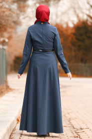 Bleu Marin - Nayla Collection - Robe quotidienne Hijab 8440L - Thumbnail