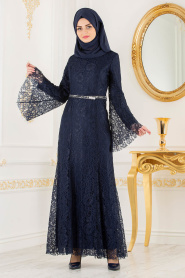 Bleu Marin - Nayla Collection - Robes de Soirée 100406L - Thumbnail