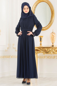 Bleu Marin - Nayla Collection - Robes de Soirée 4147L - Thumbnail