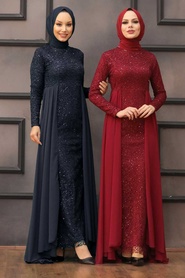 Bleu Marin - Nayla Collection - Robes de Soirée 90000L - Thumbnail