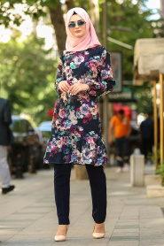 Bleu Marin- Nayla Collection - Tunique Hijab 3571L - Thumbnail