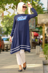 Bleu Marin- Nayla Collection - Tunique Hijab 53610L - Thumbnail