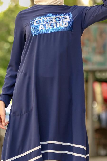 Bleu Marin- Nayla Collection - Tunique Hijab 53610L - 3