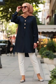 Bleu Marin - Nayla Collection - Tunique Hijab - 5695L - Thumbnail