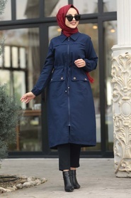 Bleu Marin - Neva Style - Manteau Hijab - 5677L - Thumbnail